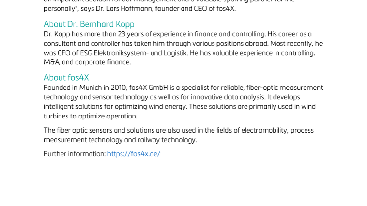 Dr. Bernhard Kopp appointed new Chief Financial Officer (CFO) of fos4X