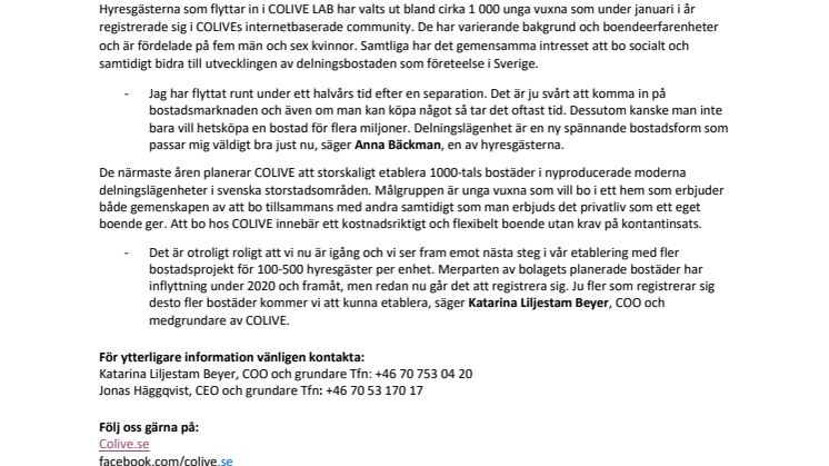 NU FLYTTAR HYRESGÄSTERNA IN HOS COLIVE PÅ SÖDERMALM