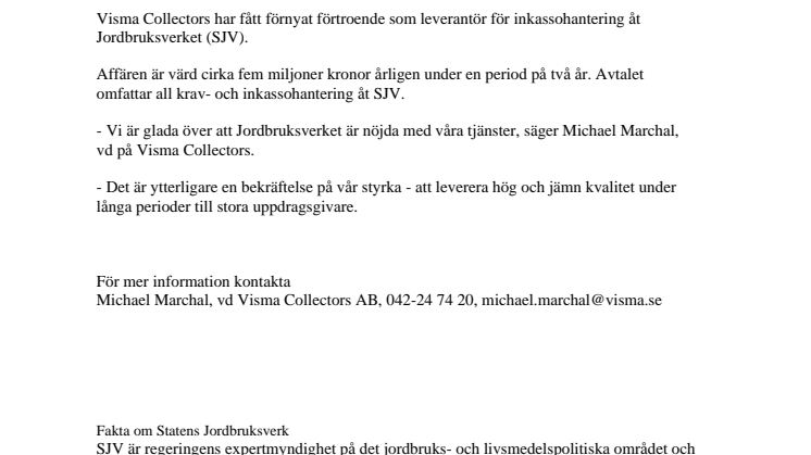 Visma förnyar avtal med Statens Jordbruksverk