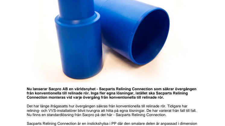 Sacparts Relining Connection – ett måste vid övergången från konventionella till relinade rör 