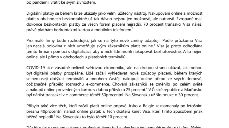 Visa pomáhá drobným živnostníkům obnovit jejich podnikání