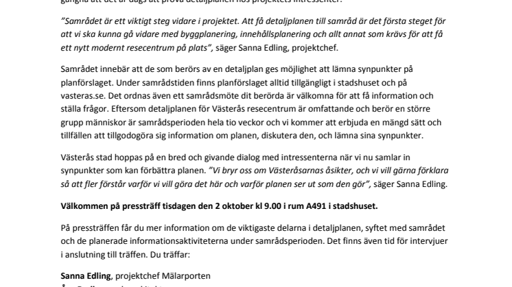 Pressinbjudan: Detaljplanen för Västerås nya resecentrum äntligen på samråd