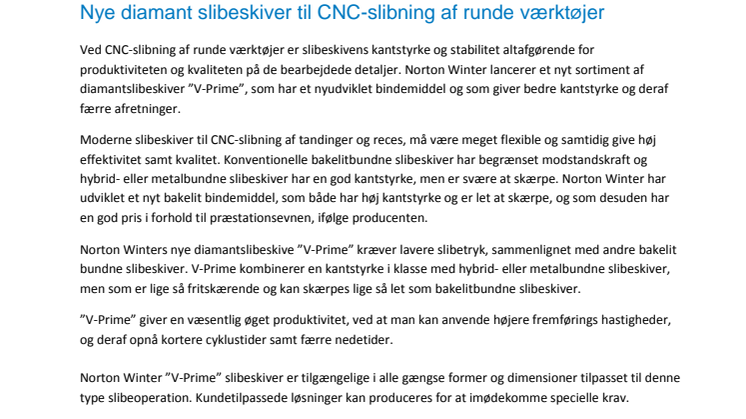V-Prime diamant slibeskiver til CNC-slibning af runde værktøjer