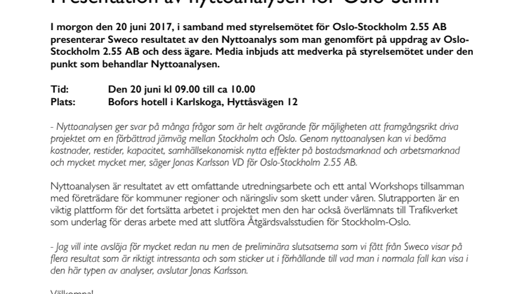 Presentation av nyttoanalysen för Oslo-Sthlm 2.55