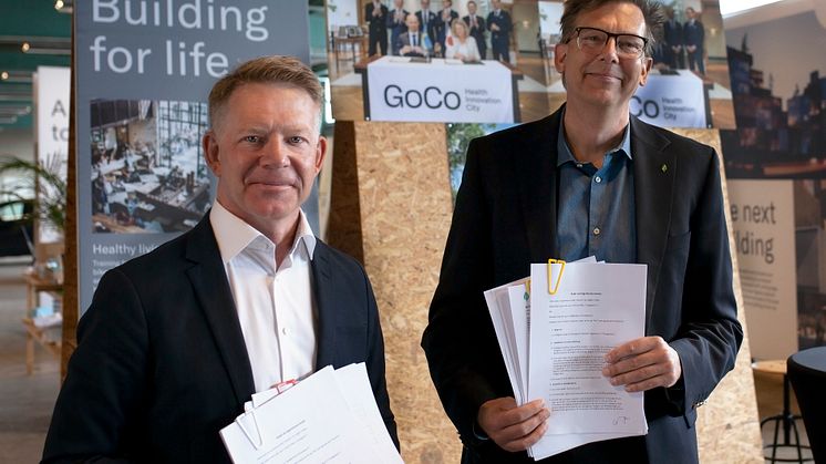 Peder Wahlgren, CEO GoCo Development och Christian Schwartz, vd Mölndal Energi,