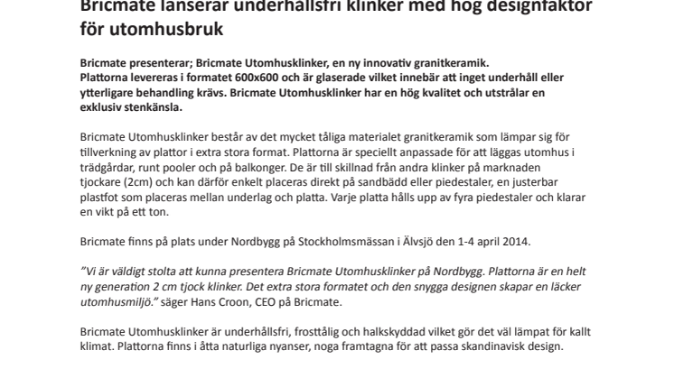 Bricmate lanserar underhållsfri klinker med hög designfaktor för utomhusbruk