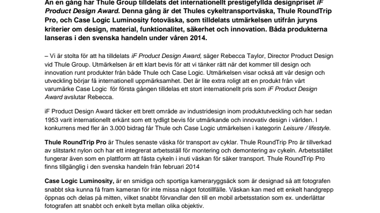 Thule och Case Logic tilldelas det prestigefyllda designpriset iF Product Design Award