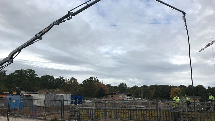Gjutning av grön betong på projekt Sjöviken i Jönköping