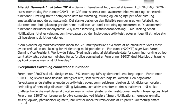 Forerunner 920XT Nyt multisportsur