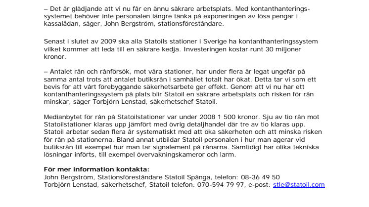 Inga kontanter på Statoil Spånga