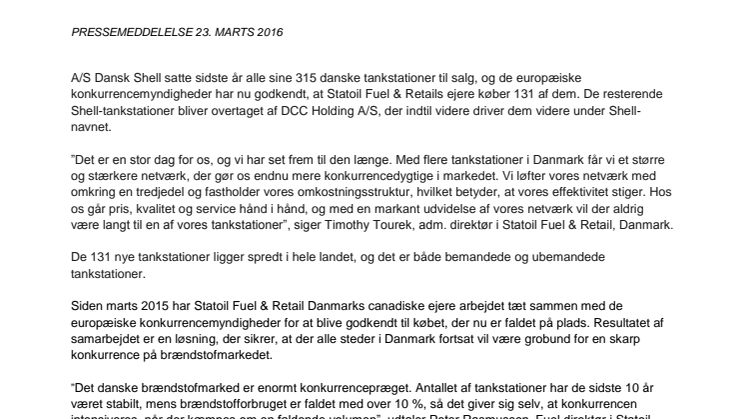 Europakommissionen godkender køb af Shell-tankstationer