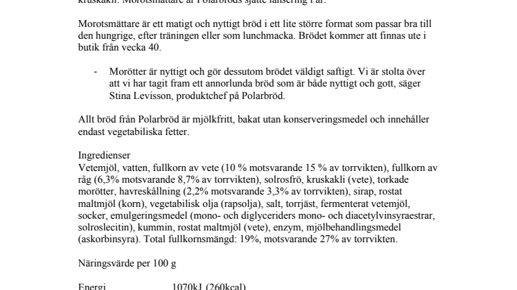 Morotsmättare – en nyckelhålsmärkt nyhet från Polarbröd