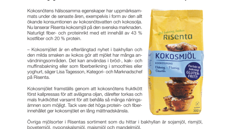 Risenta lanserar kokosmjöl