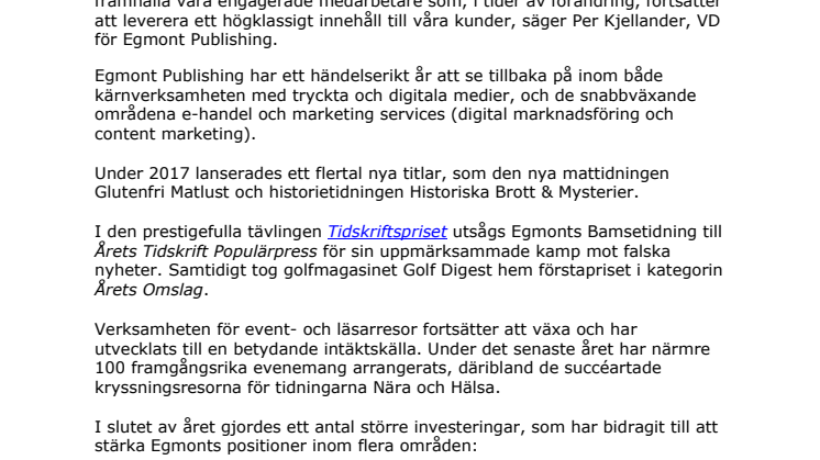 Egmont Publishing ökade omsättningen 