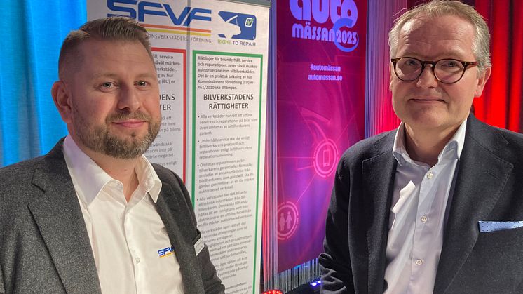 Ulf Stefansson, SFVF, och Robert Hård, Meko Group, talade om nuläget kring konkurrens och bilverkstädernas rättigheter.