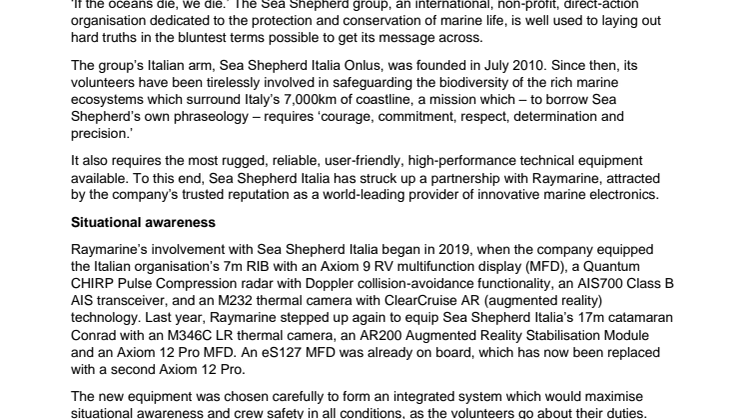 Sea Shepherd Italia takes the long view on conservation with Raymarine’s help