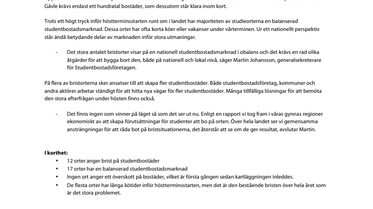 ​Ny kartläggning: Svår bostadssituation för landets studenter – brist på flera studieorter