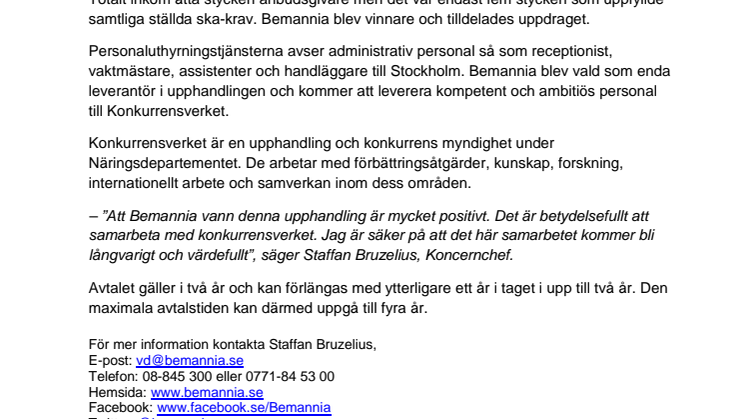 Bemannia skriver avtal med Konkurrensverket