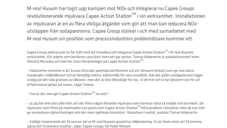 M-real Husum jagar NOx med hjälp av problemlösaren Capee Action Station