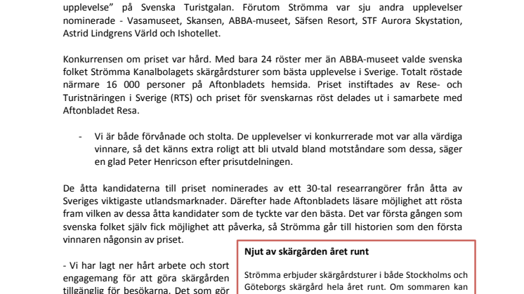 Strömmas skärgårdsturer är Sveriges bästa upplevelse