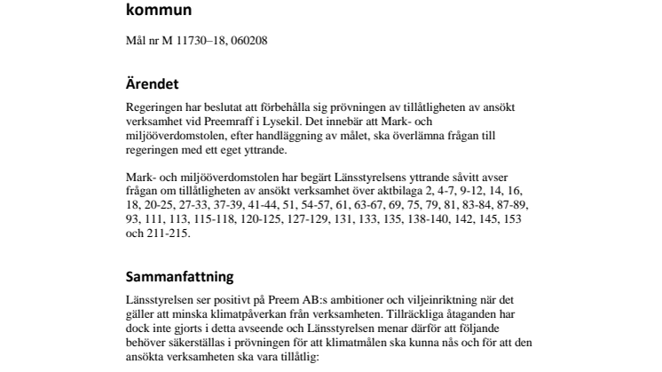Yttrande Preemraff Lysekil