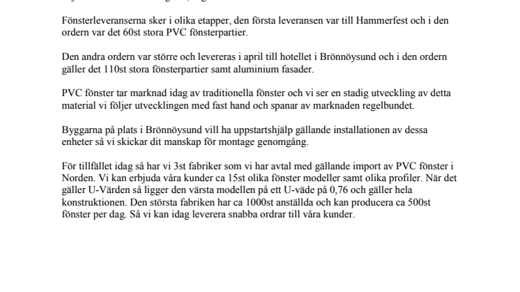 PVC fönster leverans till Norge