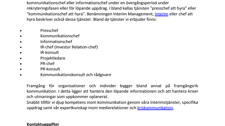 Interim och interimstjänster inom kommunikation och information