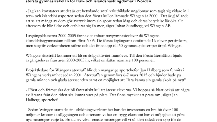 Wångens återträff – fest och manifestation – för Nordens största travgymnasium