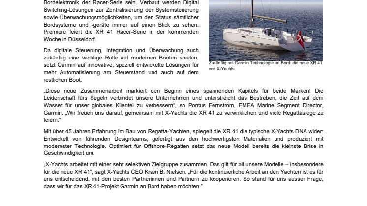 PM CH Garmin Partnerschaft mit X-Yacht