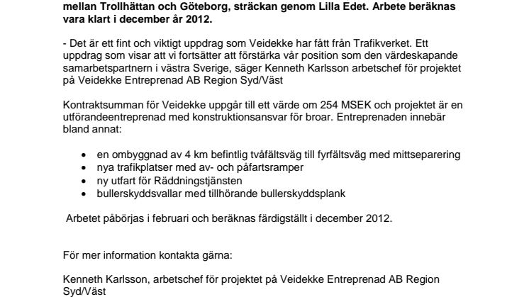 Veidekke ska förstärka kapaciteten på E45 mellan Trollhättan och Göteborg 