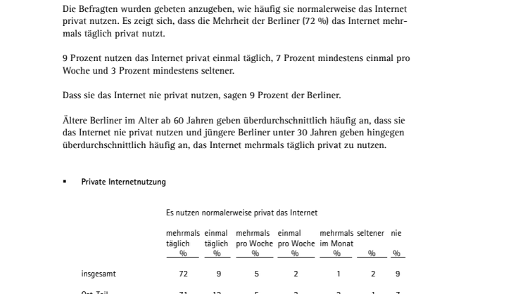 Ergebnisbericht medianet-bb forsa-Umfrage zu Datensicherheit im Internet