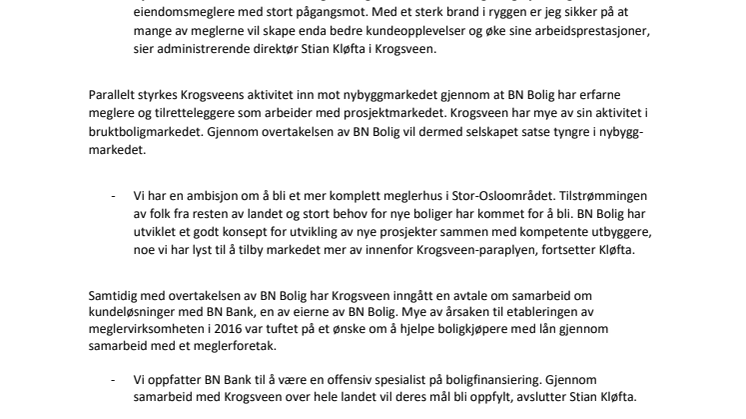 Krogsveen overtar BN Bolig