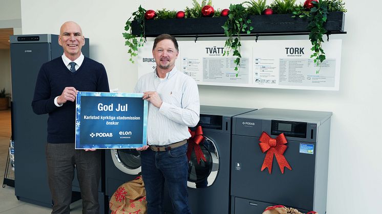 PODAB:s årliga julklapp – tvättutrustning och kläder till Karlstads kyrkliga stadsmission