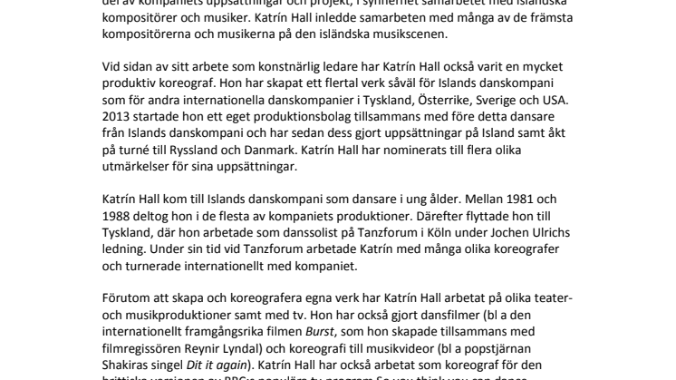 Katrín Hall ny konstnärlig ledare för GöteborgsOperans Danskompani 