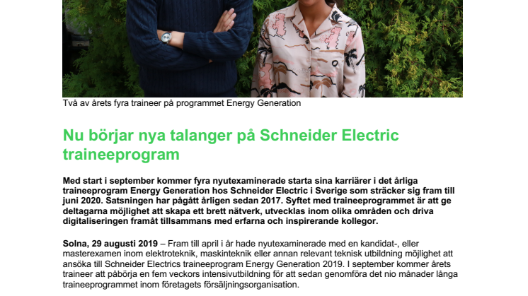 Nu börjar nya talanger på Schneider Electric traineeprogram