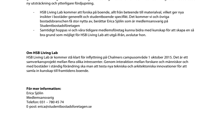 HSB Living Lab ny medlem i Studentbostadsföretagen