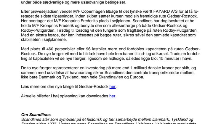 Scandlines og FAYARD A/S sender M/F Copenhagen på prøvesejlads