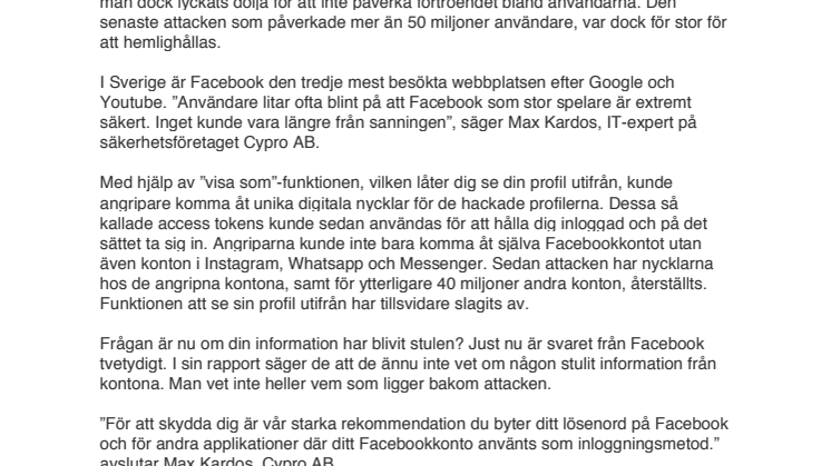 Detta bör du göra i spåren av att 50 miljoner Facebookkonton hackades