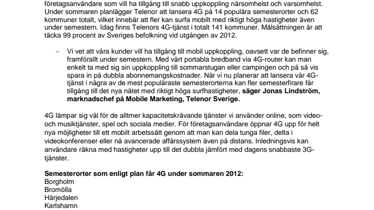 Telenor lanserar 4G till semesterfirare