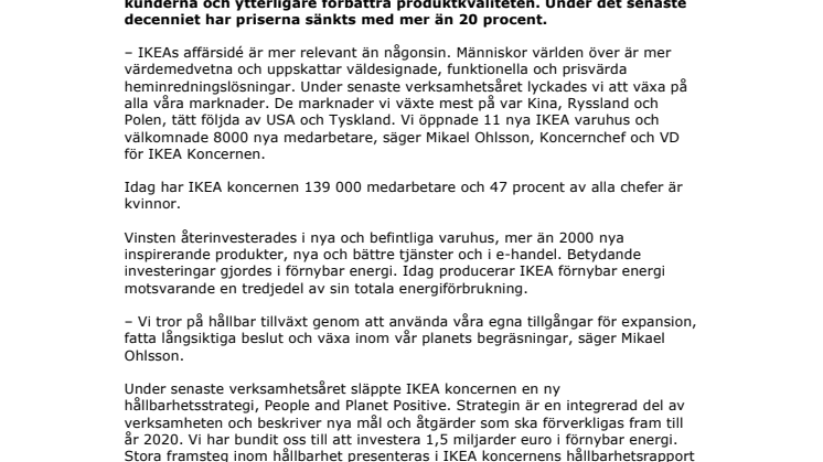 IKEA koncernen växer på alla marknader 
