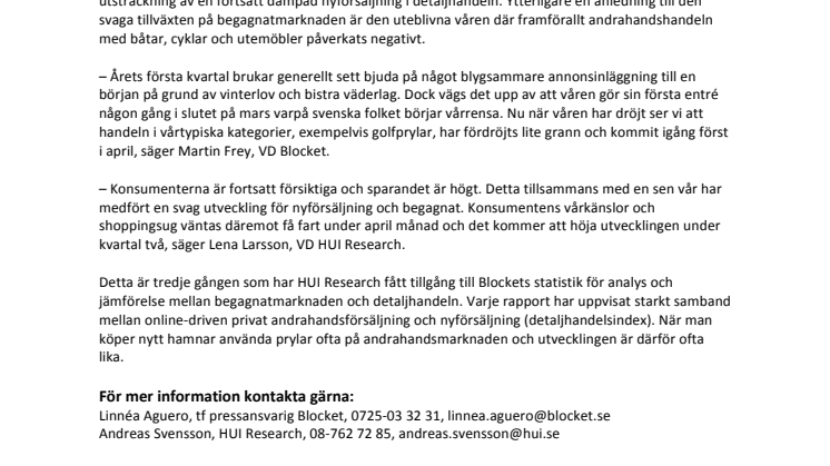 Begagnatbarometern Q1/2013: Ihållande vinter gjorde ett kyligt avtryck på begagnathandeln