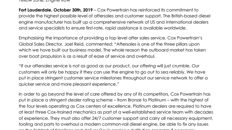 FLIBS 2019: Cox Powertrain commits to providing second-to-none after sales and support 