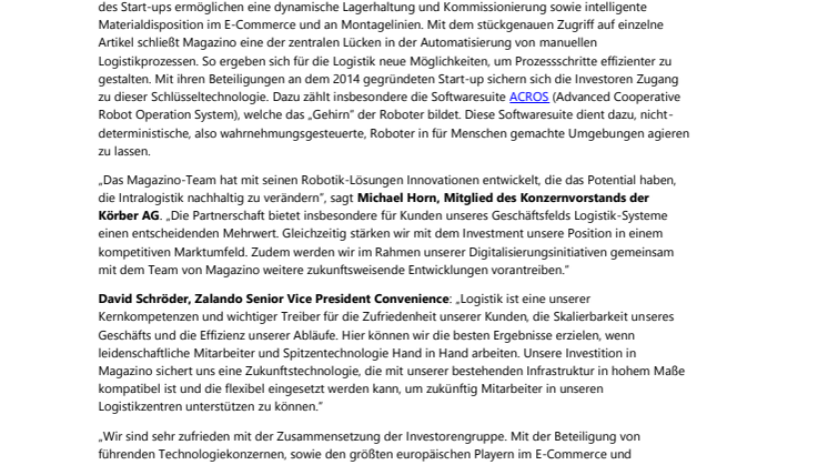 Robotik Start-up Magazino sammelt 20,1 Mio. Euro ein