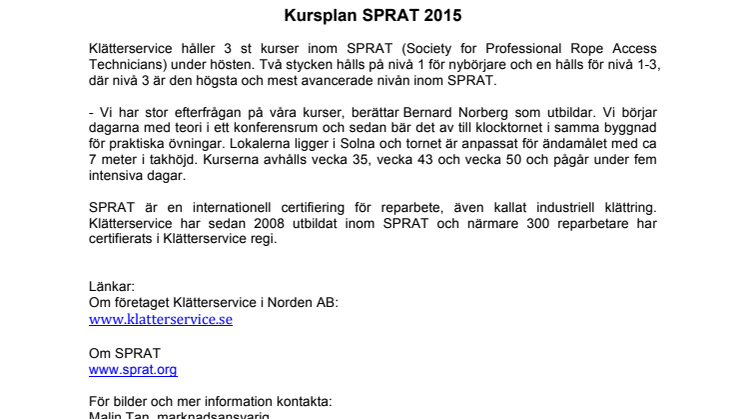 Kursplan SPRAT 2015
