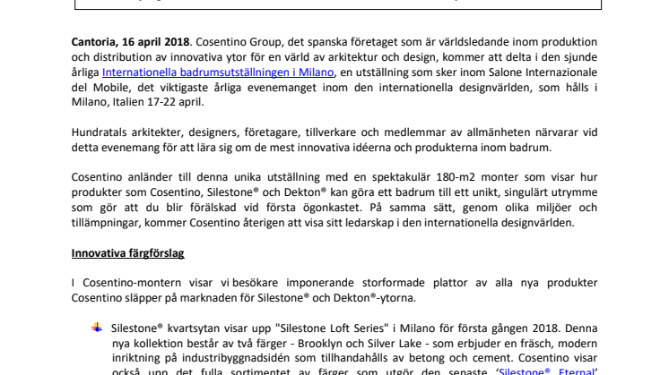 Cosentinokoncernen på Internationella badrumsutställningen i Milano 2018