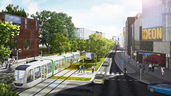 Så här kan det se ut om två år när spårvägstrafiken är i full gång. Bild Lunds kommun och Metro arkitetker.