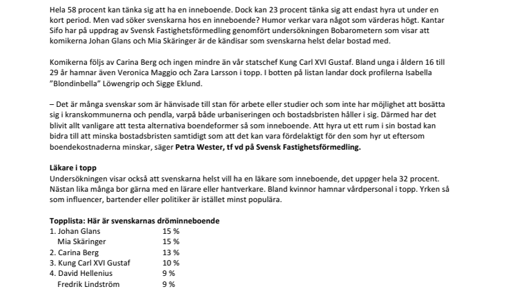 Svenskarnas dröminneboende – Johan Glans och Mia Skäringer i topp
