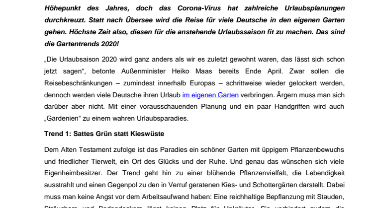 Ab in den Garten! – Die Gartentrends 2020