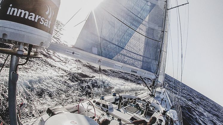 The crew on-board Maiden are benefiting from reliable satellite communications provided by Connectivity Partner Inmarsat during their global tour ©The Maiden Factor/Kaia Bint Savage