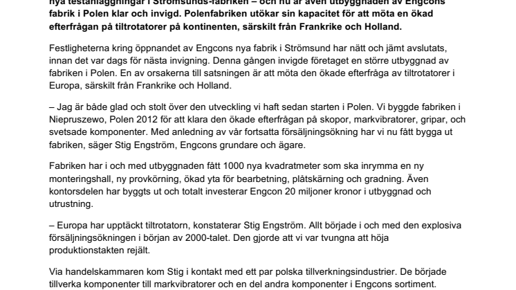 Engcon fortsätter satsa på sina produktionsanläggningar